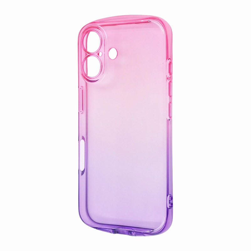 Rakuten - iPhone 16 耐衝撃 バンパー 精密設計 カメラ保護 グラデーション TPUソフトケース / ピンク_パープル