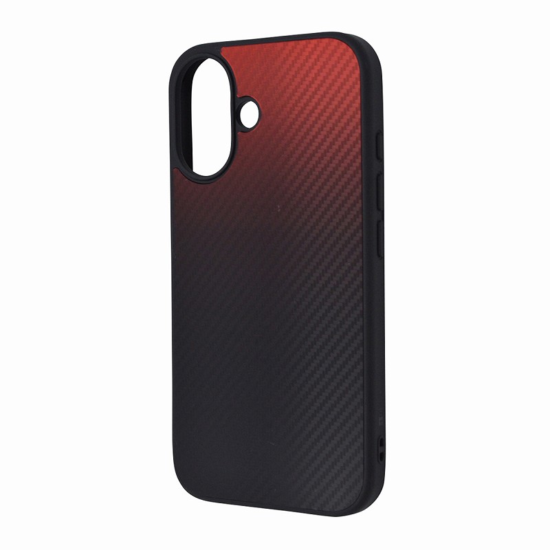 Rakuten - iPhone 16 maru 耐衝撃 バンパー カーボン調 ハイブリッドケース / ブラック_レッド