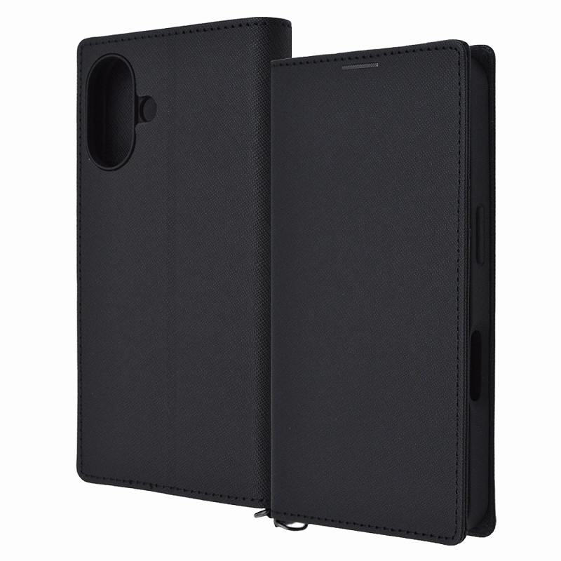 Rakuten - iPhone 16 Durable 耐衝撃 マグネット不使用 シンプル スクエア 手帳型レザーケース / ブラック_ブラック