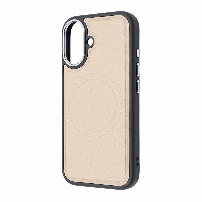 Rakuten - iPhone 16 MagSafe対応 マグネットアクセサリー対応 衝撃吸収 バンパー オープンレザーケース / シャイニーベージュ