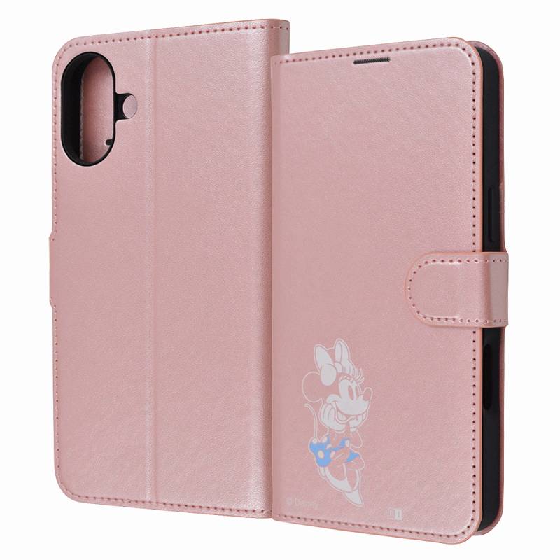 Rakuten - iPhone 16 Plus ディズニー / 衝撃吸収 マグネットベルト シンプル 手帳型レザーケース / ミニーマウス_sitting2