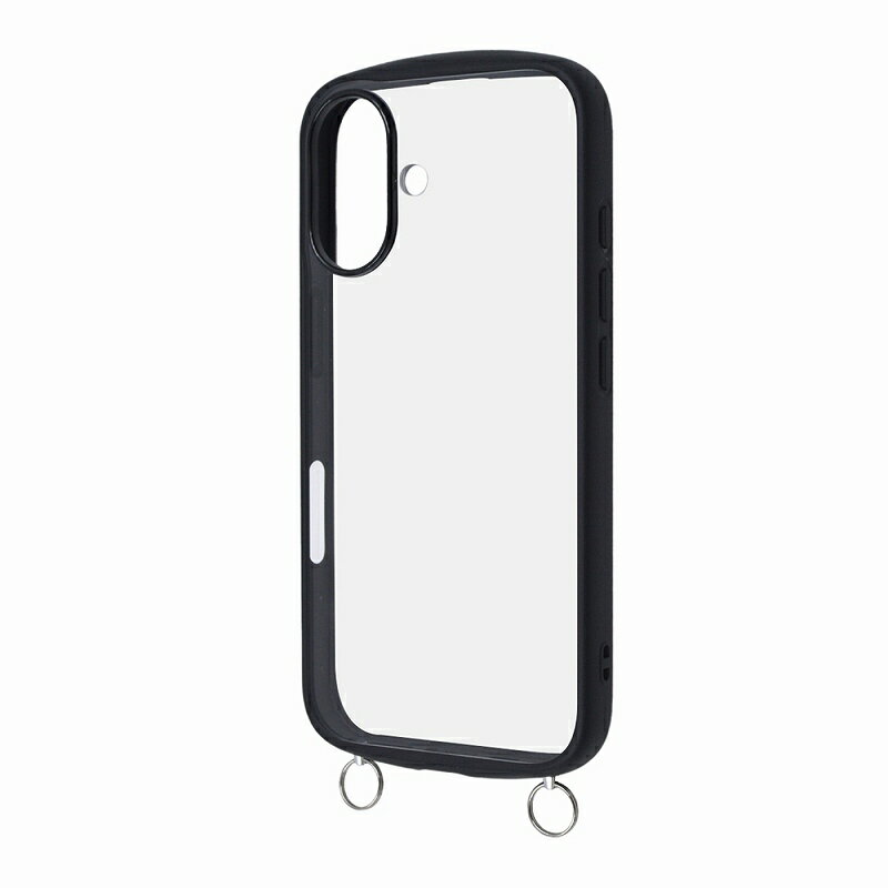 Rakuten - iPhone 16 Like standard Puffull 耐衝撃 バンパー ストラップ金具付き ハイブリッドケース / ブラック