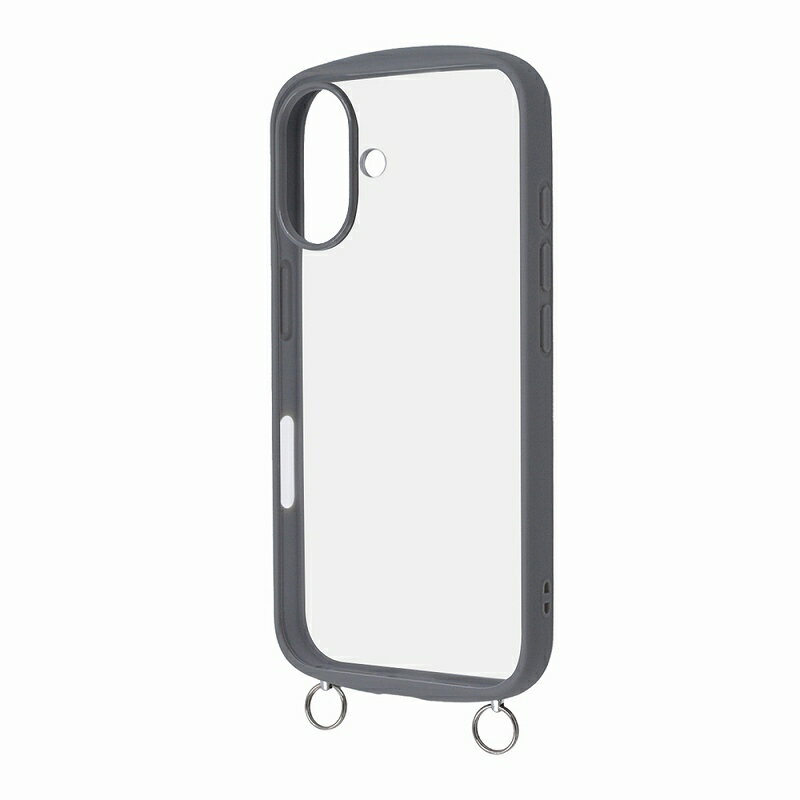 Rakuten - iPhone 16 Like standard Puffull 耐衝撃 バンパー ストラップ金具付き ハイブリッドケース / グレー
