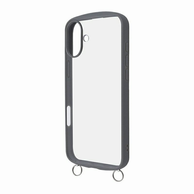 Rakuten - iPhone 16 Plus Like standard Puffull 耐衝撃 バンパー ストラップ金具付き ハイブリッドケース / グレー