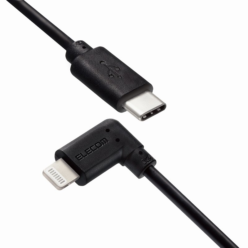 エレコム elecom iPhoneケーブル iPadケーブル 抗菌 L型コネクタ タイプC PD対応 充電 データ転送 1.2m ブラック