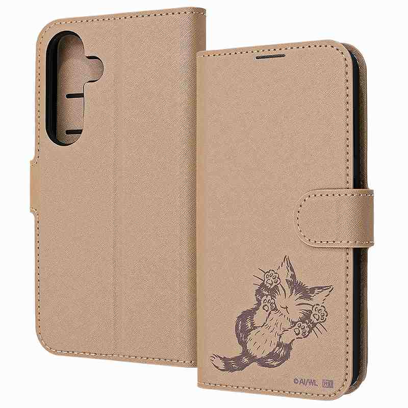 Rakuten - Galaxy S25 猫のダヤン / 衝撃吸収 マグネットベルト シンプル 手帳型レザーケース / ダヤン_にゃんキュー
