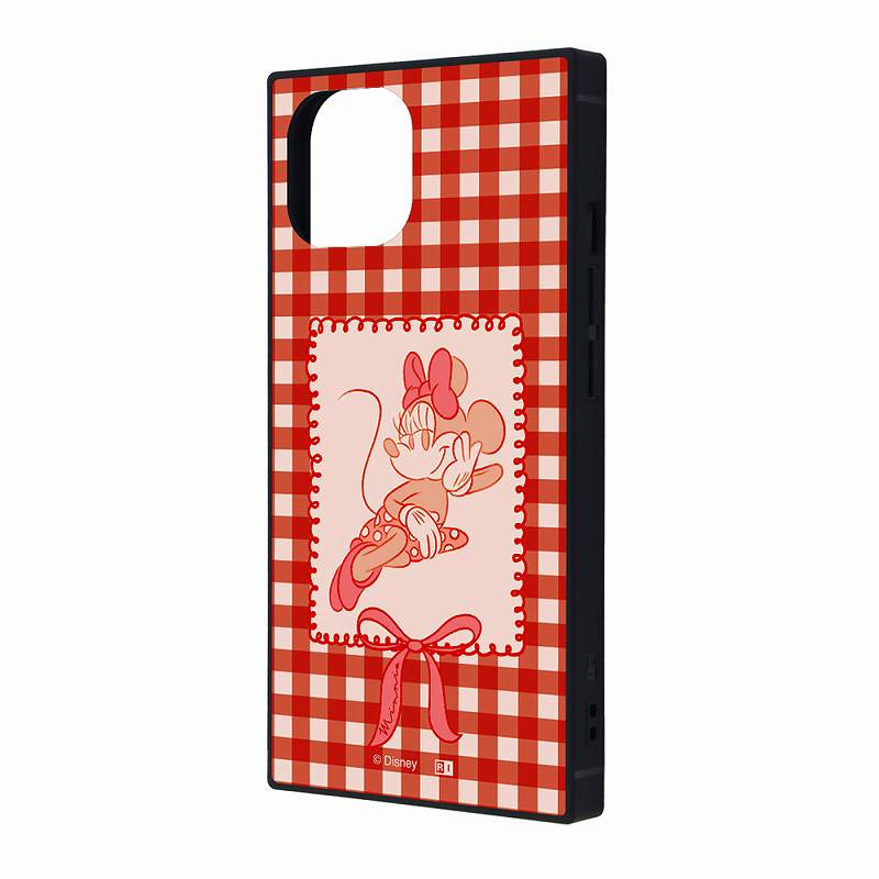 Rakuten - iPhone 15 / 14 / 13 ディズニー / KAKU 衝撃吸収 バンパー スクエア ハイブリッドケース / ミニー_チェックリボン