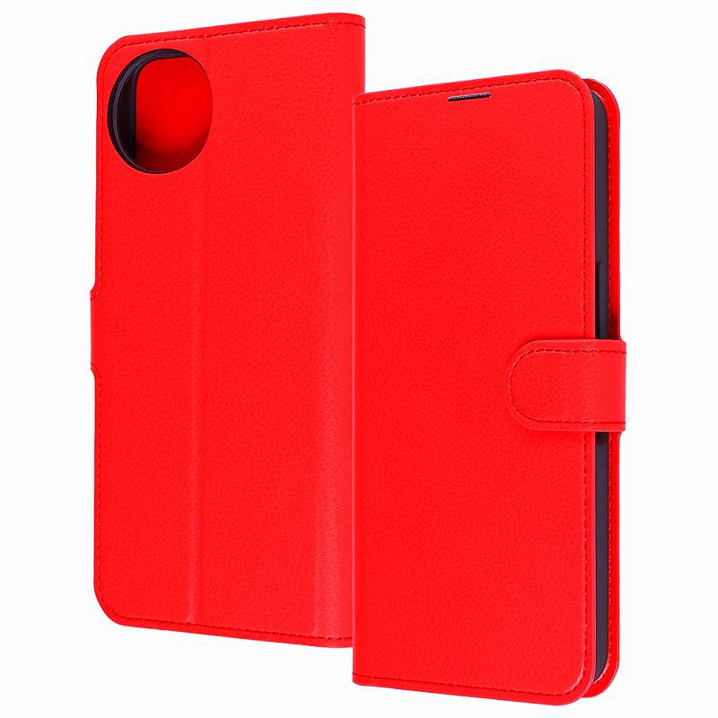 Rakuten - AQUOS wish5 Like standard 耐衝撃 マグネットベルト シンプル 手帳型レザーケース/レッド