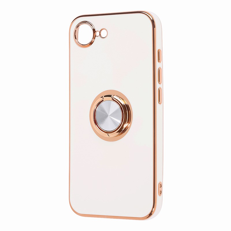 Rakuten - iPhone 17e / 16e / ソフトケース 精密設計 フレームメッキ リング付き / ホワイト/ゴールド