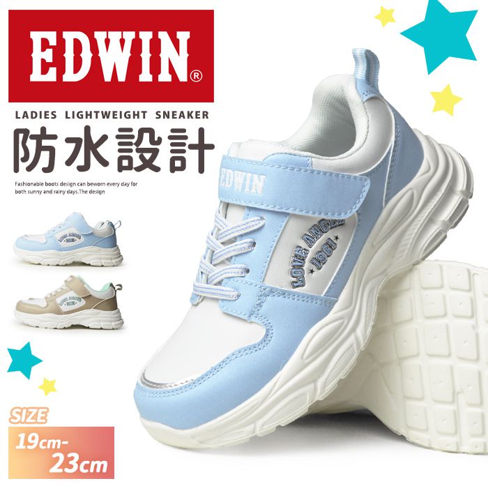 樂天商城 - 【送料無料】EDWIN エドウィン キッズ スニーカー 子供 防水 運動靴 カジュアルシューズ レイン 軽量 防滑 マジックテープ ベルクロ ゴム紐 厚底 花柄 通園 通学 かわいい 靴 女の子 ジュニア/2026新作 春夏 トレンド