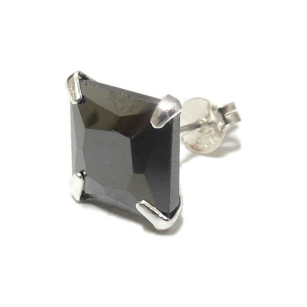 VASEERA -ヴァシーラ- 【単品販売(一個) / ピアス】9mm ブラックジルコニア プリンセスカット スクエア型(正方形) シンプルスタイル シルバー スタッドピアス 【メンズ/シルバーピアス/シルバー925/GAP-0013】