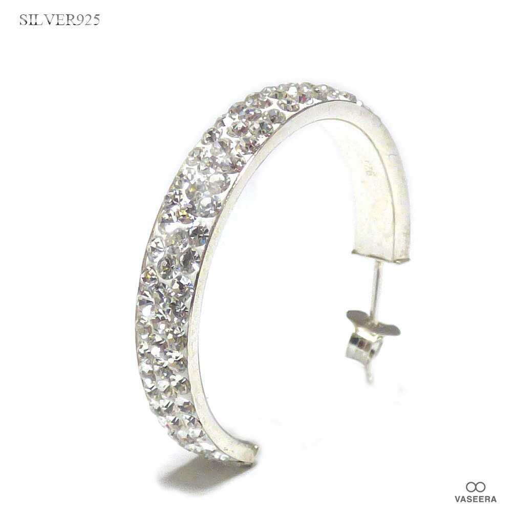 樂天商城 - VASEERA -ヴァシーラ- 【単品販売(一個) / ピアス】全面ジルコニア仕上げ（パヴェ・セッティング） 30mmリングフープ風 シルバー925 スタッドピアス 【レディース/シルバーピアス/シルバー925/MNP-003L】