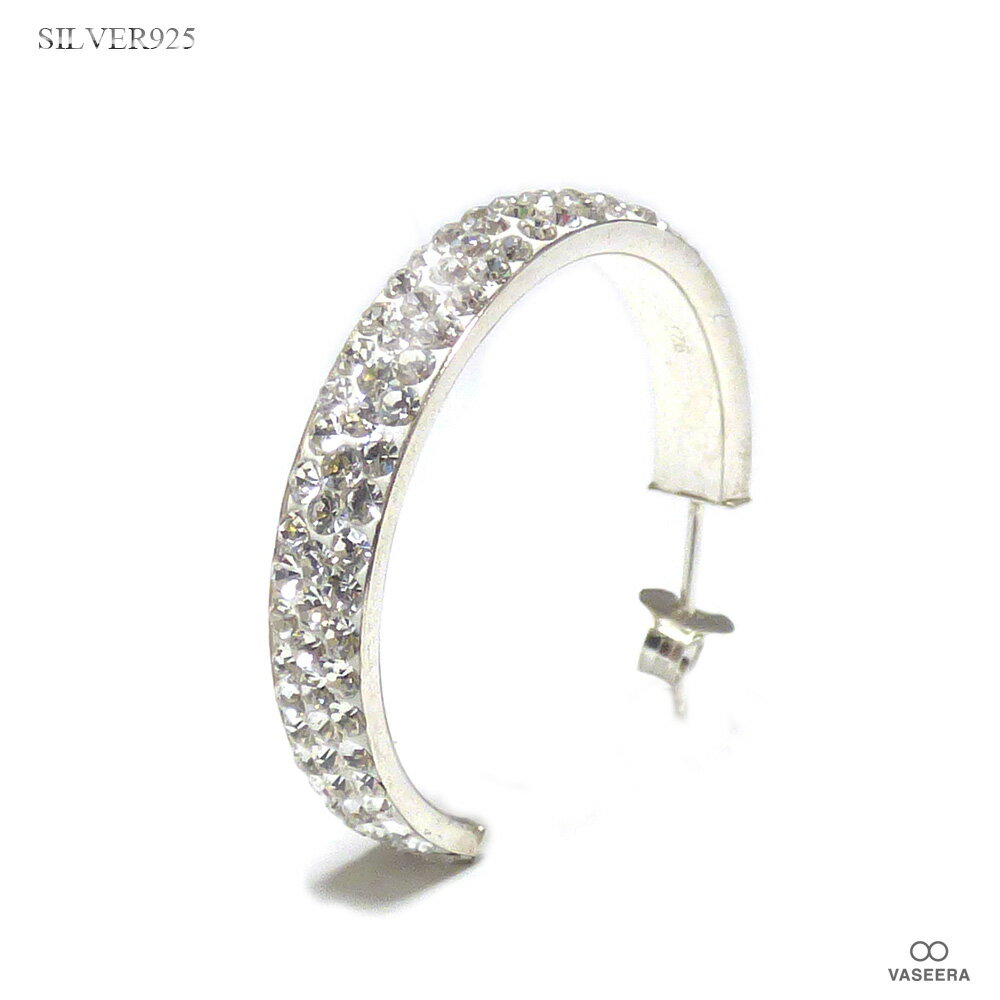 乐天商城 - VASEERA -ヴァシーラ- 【単品販売(一個) / ピアス】全面ジルコニア仕上げ（パヴェ・セッティング） 27mmリングフープ風 シルバー925 スタッドピアス 【レディース/シルバーピアス/シルバー925/MNP-003M】