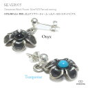 VASEERA -ヴァシーラ- 【単品販売(一個) / ピアス】天然石埋め込み(ターコイズ/オニキス) ブラック・フラワー(黒燻し仕上げ) シルバースタッドピア...