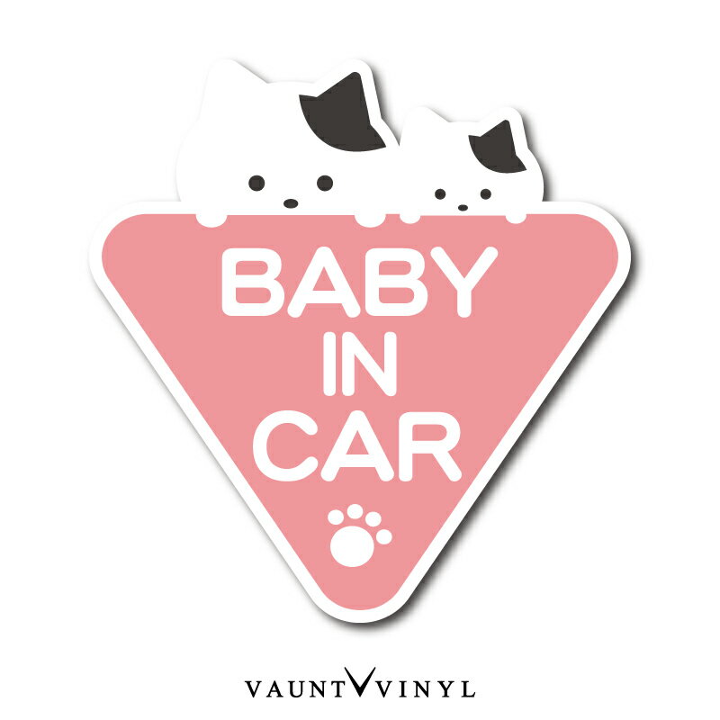 BABY / KIDS IN CAR シール ステッカー 白猫 ぶち猫 ブチネコ ハチワレ ねこ 猫 キャット グッズ ペット ベイビー ベビー キッズ チャイルド インカー on board 赤ちゃん 煽り 煽り運転対策 子…