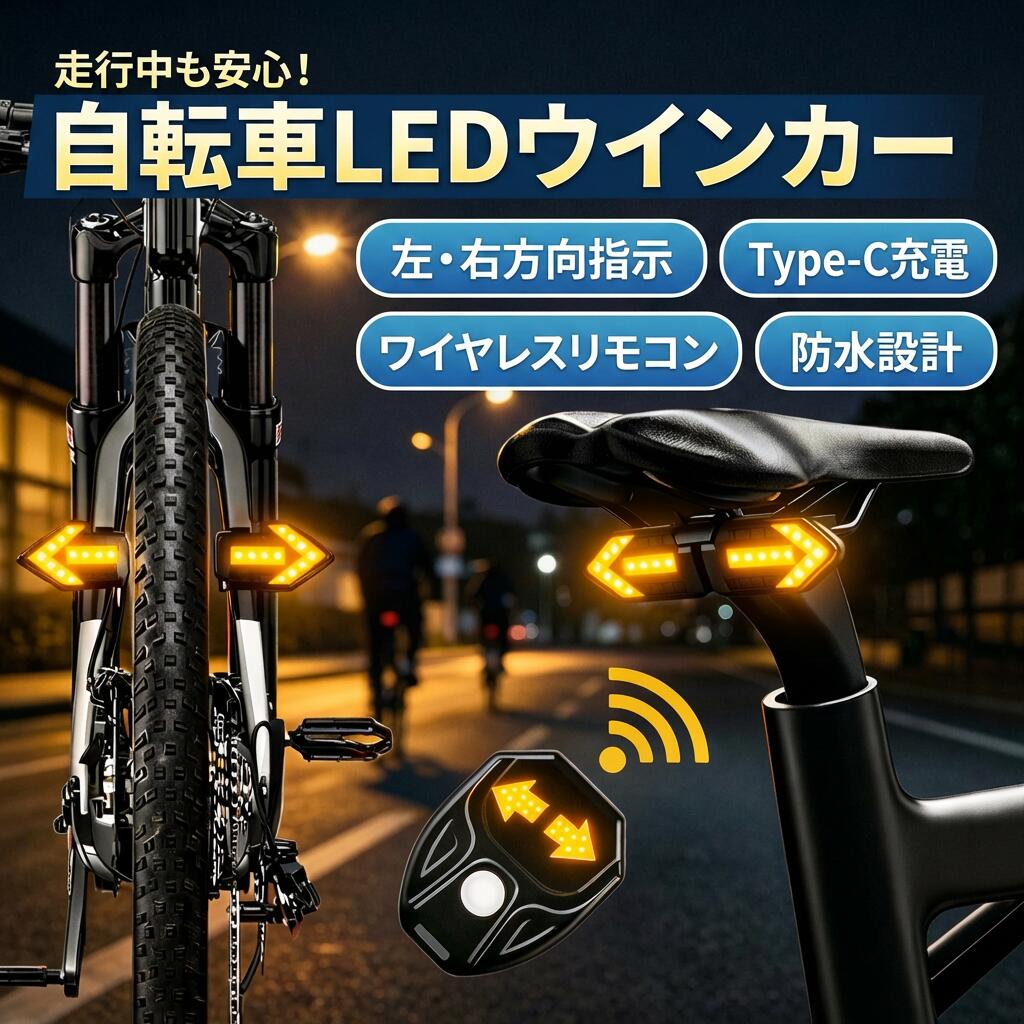 【夜間走行を見やすく】自転車 LEDウインカー テールライト ワイヤレスリモコン操...