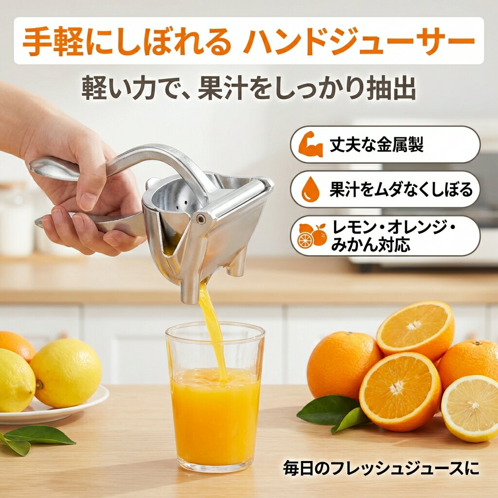 【手軽にしぼれる】しぼり器 ハンドジューサー フルーツ絞り器 手動式 レモンしぼり みかんジュース フルーツしぼり ミニレモンプレス 手しぼり器 ポイント消化 プレゼント ギフト 人気 おすすめ 新生活 母の日 父の日 誕生日