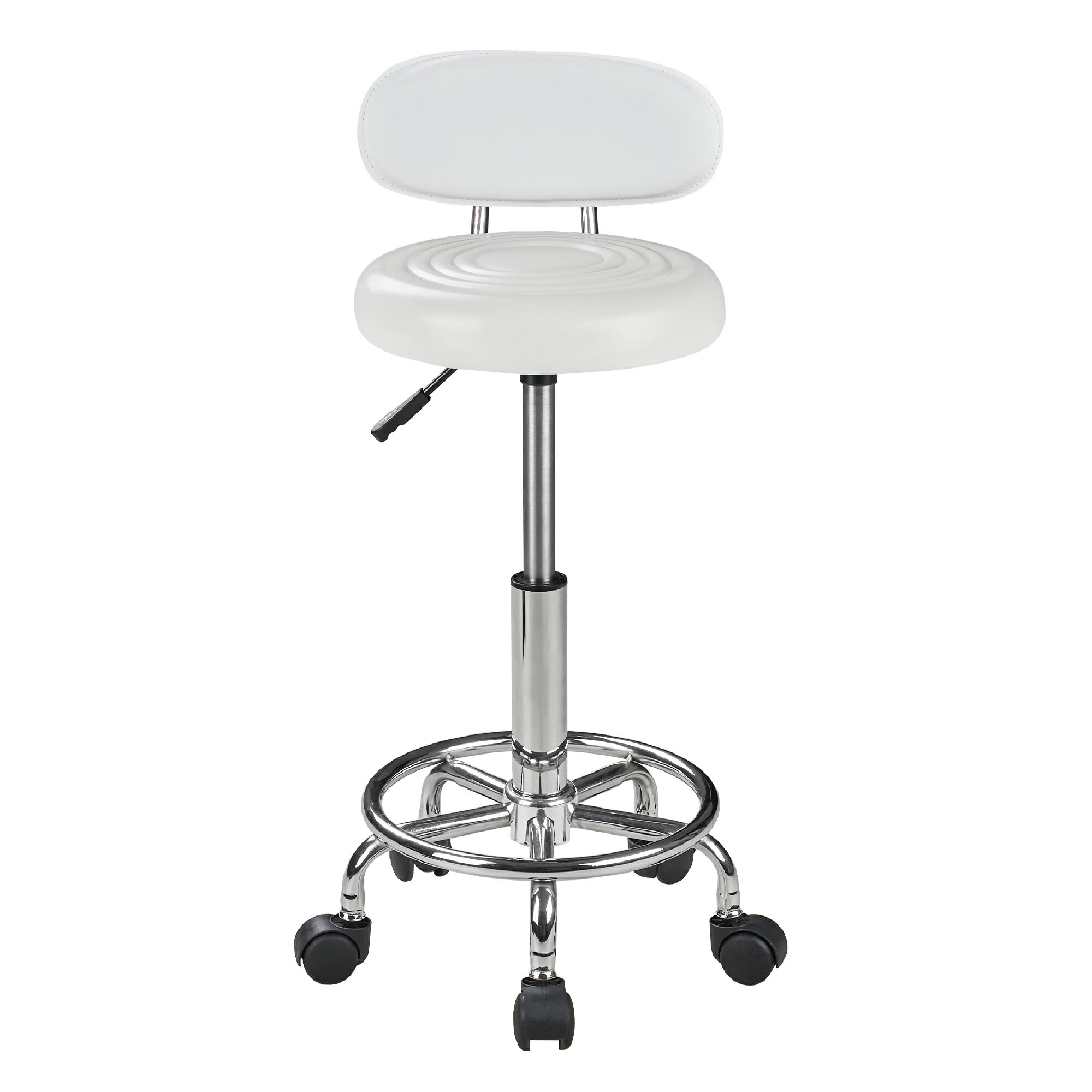 【14日まで全品5％OFFクーポン & P5倍】スツール 椅子 キャスター付き椅子 32*38*64cm 4.15kg 座面高さ調整（64〜79.5cm) 耐荷重102kg 背もたれ付き キッチン/美容院/スパ/サロン 施術 診察 丸スツール 丸型 昇降チェア
