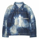 【中古】美品 21aw シークエル × フラグメントデザイン SEQUEL × FRAGMENT DESIGN DENIM JACKET デニムジャケット 大戦モデル Tバック ロゴ ペイント ダメージ リペア加工 ブルゾン カバーオール L インディゴ SQ-21AW-JK-10/▲I78/メンズ 【ベクトル 古着】 240109