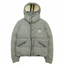 【中古】美品 モンクレール MONCLER BRANSON ブランソン ダウン ジャケット ウール フーディー トリコロール ライン ロゴ パーカー ジャンパー ブルゾン 上着 アウター 0 グレー 820-091-41338-50/▲P88 メンズ 【ベクトル 古着】 240203