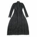 【中古】美品 00aw vintage イッセイミヤケ ISSEY MIYAKE Velour Pleated Dress ベロアプリーツドレス 変形 ロングワンピース カットワークレース コクーンシルエット スリットネック 1 黒 ブラック ヴィンテージ オールド IM04FH939/▲S33/レディース 【古着】 240209