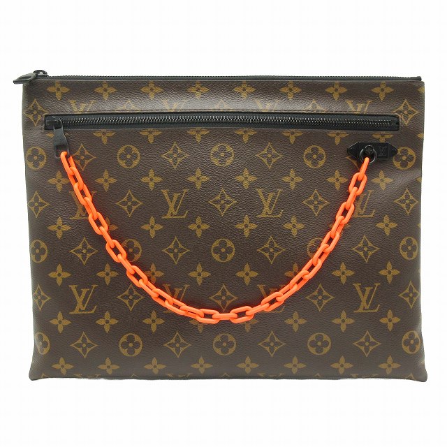 【中古】19SS ルイヴィトン LOUIS VUITTON モノグラム ソーラレイ ポシェット クラッチ セカンド バッグ PVC チェーン 総柄 手持ち カバン 鞄 フランス製 茶 ブラウン ヴァージルアブロー Virgil Abloh M44484/☆J95 メンズ 【ベクトル 古着】 240317