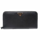 【中古】美品 プラダ PRADA 長財布 トライアングルロゴ サフィアーノレザー アラウンドジップ ロングウォレット 黒 ブラック NERO ゴールド 1ML506/△O21/メンズ レディース ユニセックス 【ベクトル 古着】 240320