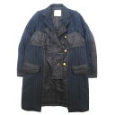 【中古】18aw サカイ sacai コントラスト パネル コート ドッキング ハイブリット 金ボタン 再構築 ジャケット MA-1 フライトジャケット 中綿 ブルゾン 切替 ピンストライプ アウター 18-04016 サイズ1 ネイビー レディース /◎ME3 【ベクトル 古着】 240321