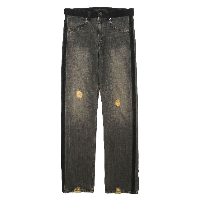 【中古】00s 02aw アンダーカバー UNDERCOVER archive WITCH’S CELL DIVISION 魔女期 M258 DENIM JEANS デニム ダメージ ジーンズ パンツ ベロア切替 Vintage OLD ビンテージ オールド アーカイブ ボトムスサイズM ブラック 黒 メンズ /♪3 【ベクトル 古着】 240327