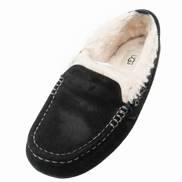 アグ UGG ANSLEY アンスレー ムートン モカシンシューズ スリッポン ローファー 靴 24.0 黒 ブラック 3312/レディース/♪3  240328