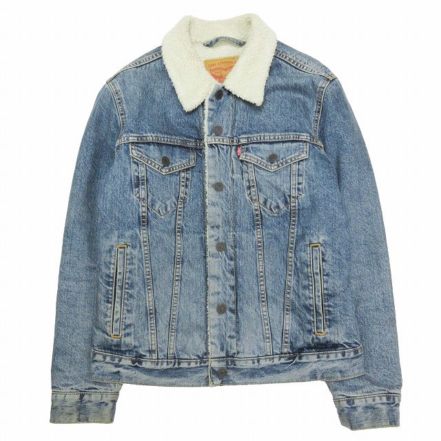 【中古】リーバイス Levi 039 s SHERPA TRUCKER 3RD TYPE DENIM JACKET シェルパ トラッカー サードタイプ デニム ジャケット ボアカラー フリース裏地 ジージャン Gジャン ユーズド加工 ジャンパー ブルゾン 上着 アウター S インディゴブルー【ベクトル 古着】 240426