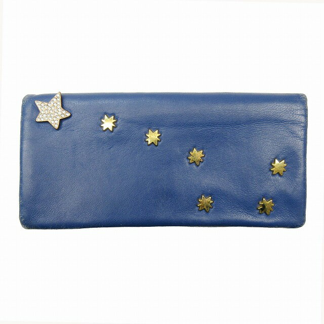 【中古】ツモリチサトキャリー tsumori chisato carry 北斗七星 長財布 二つ折り スター ラインストーン ロゴ レザー ロング ウォレット 青 ブルー ゴールド レディース 【ベクトル 古着】 240514