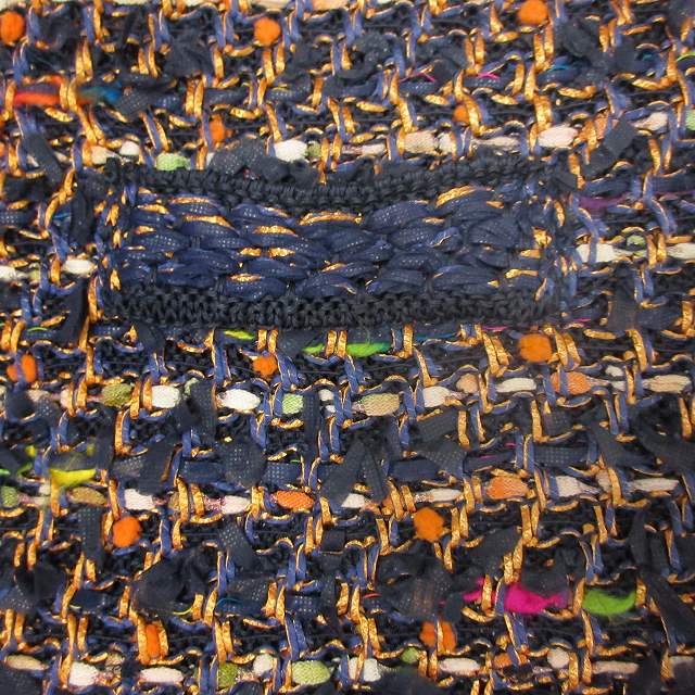 【中古】美品 コーヘン COOHEM ツイード ニット ワンピース 長袖 ハーフ 膝丈 ローゲージ チュニック 刺繍 ボックスシルエット クルーネック 紺 ネイビー オレンジ マルチカラー ♪6 レディース 【ベクトル 古着】 240702