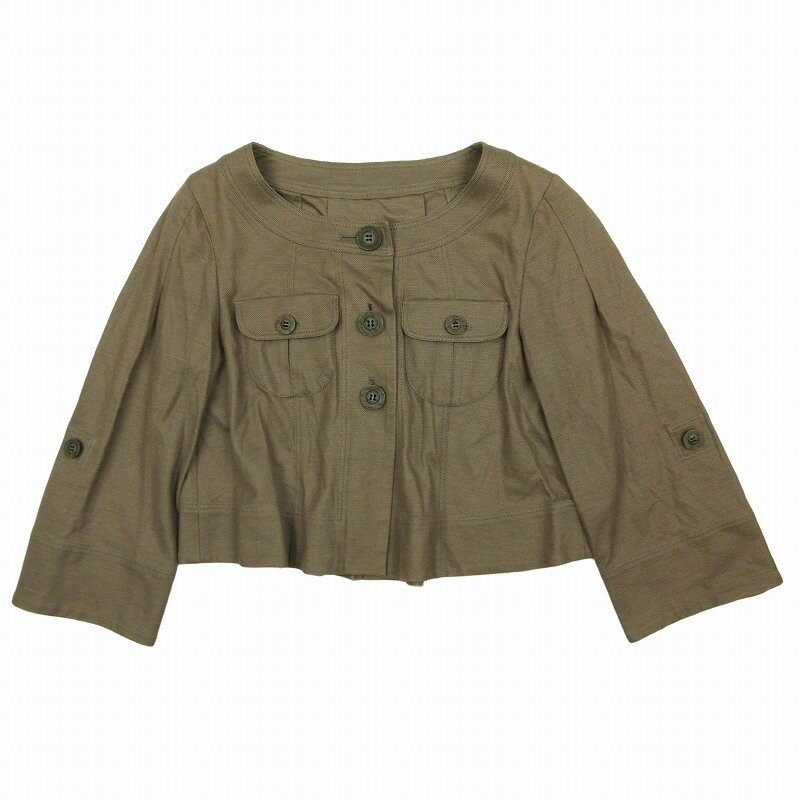 【中古】美品 エル ELLE リネン100% クロップド ジャケット ブルゾン アウター サマージャケット ショート丈 七分袖 サイズ38 茶 ブラウン レディース/4/♪8 【ベクトル 古着】 240903