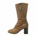 【中古】クロエ CHLOE ダブル サイドジップ レザー ブーツ ミドル丈 7.5cmチャンキーヒール ラウンドトゥ ステッチ シューズ 靴 37.5/24.5 茶 ブラウン レディース 【ベクトル 古着】 241122(4)