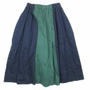 【中古】美品 21ss マルニ MARNI バイカラー ギャザースカート コットンリネン ツイルクロス ミモレ丈 フレアシルエット 38 紺 ネイビー グリーン/レディース 【ベクトル 古着】 241129(4)