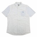 【中古】バーバリーブラックレーベル BURBERRY BLACK LABEL ストライプ オックスフォード 切替 ボタンダウン シャツ 半袖 ロゴ 刺繍 コット...