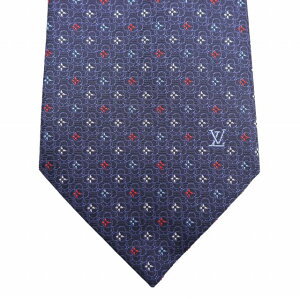 【中古】極美品 2022年製 ルイヴィトン LOUIS VUITTON クラヴァット LV マイクロ ヴィヴィエンヌ 8CM ネクタイ シルクジャガード ロゴ レギュラータイ 共裏 M77613 紺 ネイビー イタリア製/△Q72/EK1/メンズ 【ベクトル 古着】 250120