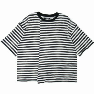 【中古】美品 23ss マインデニム MINEDENIM 掠れボーダー ルーズフィット Tシャツ カットソー Hazy Border Uneven Loose T-SH M 白 ホワイト 黒 ブラック/■S76/メンズ 【ベクトル 古着】 250505