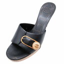 【中古】美品 シャネル CHANEL ココマーク ウッドボタン サンダル ミュール 8cmヒール シューズ 靴 36/23.0cm 黒 ブラック ベージュ/■Q50/レディース 【ベクトル 古着】 250606