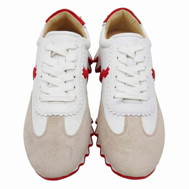 【中古】極美品 クリスチャンルブタン Christian louboutin Loubishark スニーカー シャーク テクニカルソール シューズ 靴 42.5/27.5 ホワイト ベージュ レッド/△D07/メンズ/GT7 【ベクトル 古着】 250724