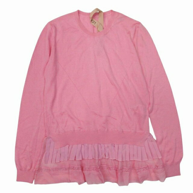 【中古】美品 17ss ヌメロヴェントゥーノ N°21 ウールシルク ニット プリーツペプラム ハイゲージ セーター プルオーバー トップス カットソー 42 ピンク/△C54/レディース 【ベクトル 古着】 251208