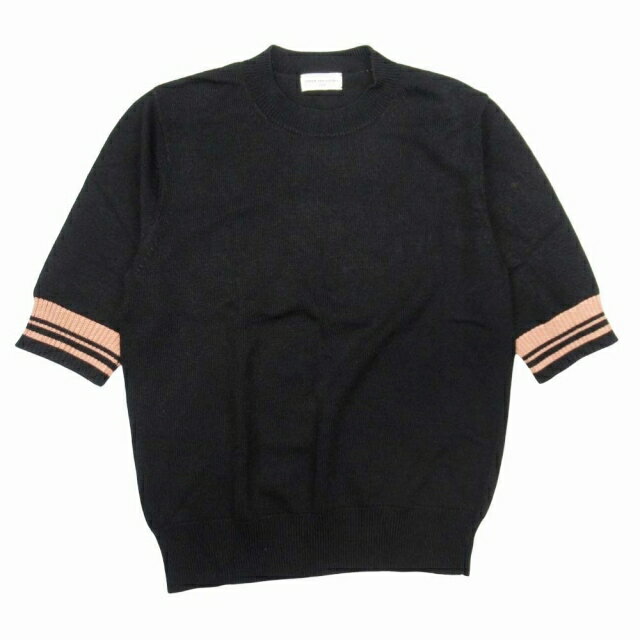 【中古】美品 ドリスヴァンノッテン DRIES VAN NOTEN ライン ショートスリーブ ニット クルーネック サマーセーター 半袖 カットソー S 黒 ブラック/レディース 【ベクトル 古着】 251208