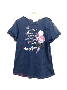 メゾピアノ mezzo piano Tシャツ カットソー ラメ プリント リボン 袖ロールアップ L 紺 キッズ ジュニア 子供/N02 【中古】【ベクトル 古着】 180604 ベクトル　マークスラッシュ