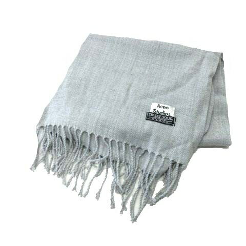 【中古】美品 アクネ ストゥディオズ Acne Studios ウール100% 大判 マフラー ストール フリンジ グレー イタリア製 メンズ レディース★7 【ベクトル 古着】 210725