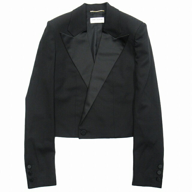 【中古】美品 17aw サンローラン パリ SAINT LAURENT PARIS ピークドラペル スモーキング ジャケット タキシード ショート丈 1B ラペル..