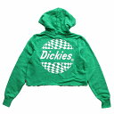 ディッキーズ Dickies 裾切りっぱなし ショート丈 パーカー フーディー バックプリント スウェット カットソー 長袖 ロゴ S 緑 グリーン レディース ♪10  240229