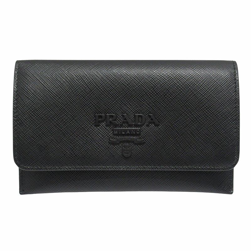 【中古】極美品 プラダ PRADA ロゴ カードケース 二つ折り 財布 サフィアーノシャインレザー コインケース パスケース 1MC004 黒 ブラック メンズ レディース 【ベクトル 古着】 240419