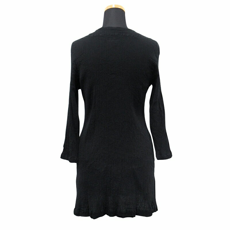 【中古】未使用品 19ss ハート イッセイミヤケ HaaT ISSEY MIYAKE 製品洗染め加工 プリーツ ミニ ワンピース ドレス チュニック カットソー 京ちぢみ キーネック "KYO CHIJIMI" コットン 2 黒 ブラック レディース ◆12 【ベクトル 古着】 240721