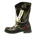 【中古】ドルチェ&ガッバーナ ドルガバ DOLCE&GABBANA エンジニア ブーツ シューズ 靴 チェーン ロゴ プリント スタッズ パンク ミドル アーカイブ 36.5 23cm 黒 ブラック レディース※ 【ベクトル 古着】 241010(4)